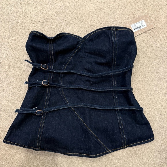 NWT Meshki Sylas Strapless Buckle Denim Top - Indigo Blue - Picture 3 of 5